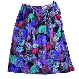 Vintage 90s Pretense‎ Floral Midi Skirt Purple Blue Teal High Waist Pleated